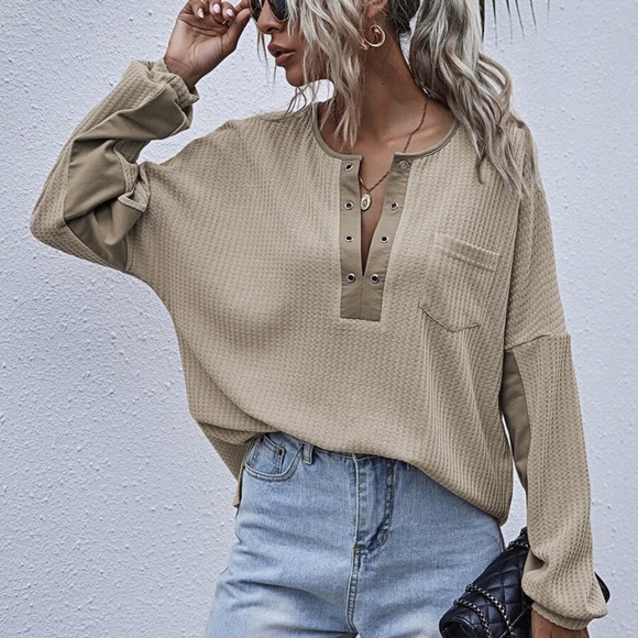 Lavender pocket oversized knit waffle top - Picture 4 of 15